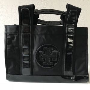 Tory Burch Black Patent Nylon Small Ella Tote